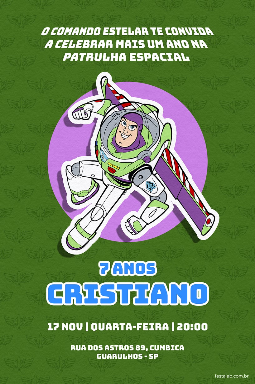 Criar convite de aniversário - Lightyear Verde| FestaLab