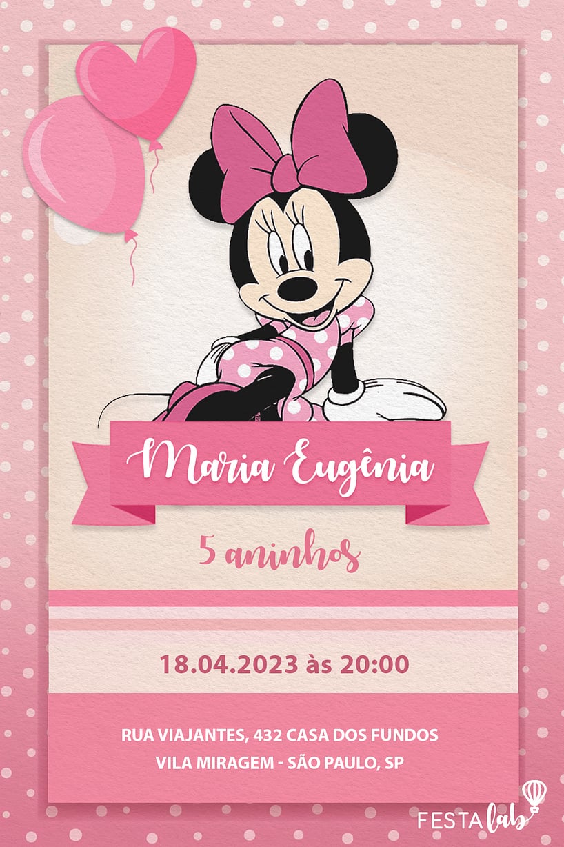 Criar convite de aniversário - Minnie Rosa| FestaLab