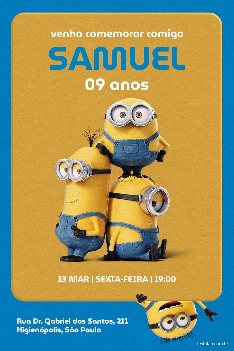 Convite de Aniversario - Os Minions Amarelo