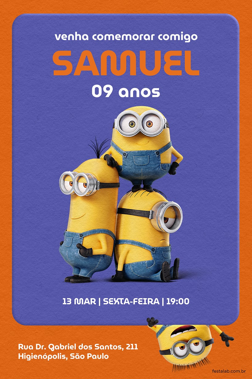 Criar convite de aniversário - Os Minions laranja| FestaLab