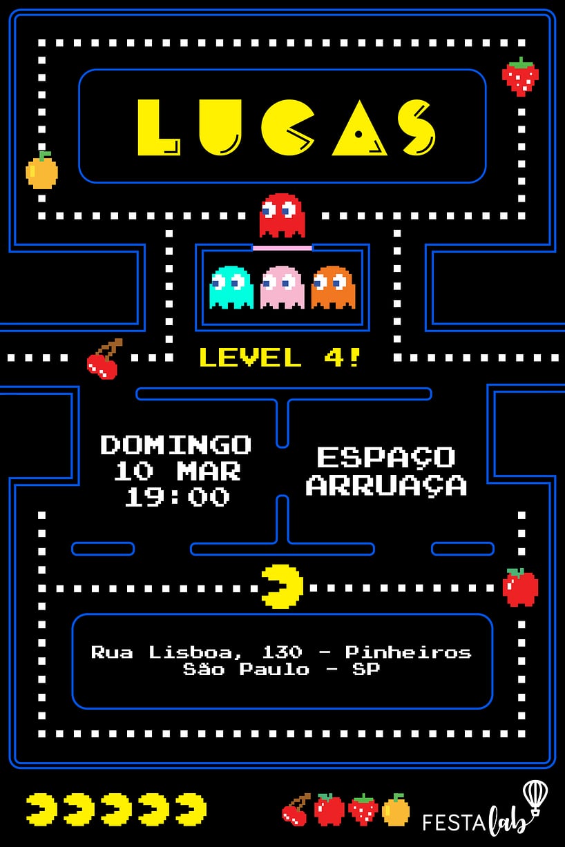 Criar convite de aniversário - Pac-Man| FestaLab