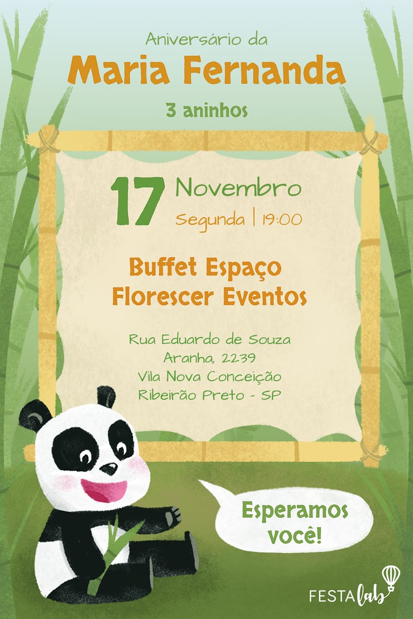 Convite de Aniversario - Panda Baby