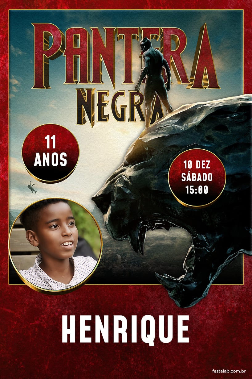 Criar convite de aniversário - Herança de Wakanda: Vermelho| FestaLab