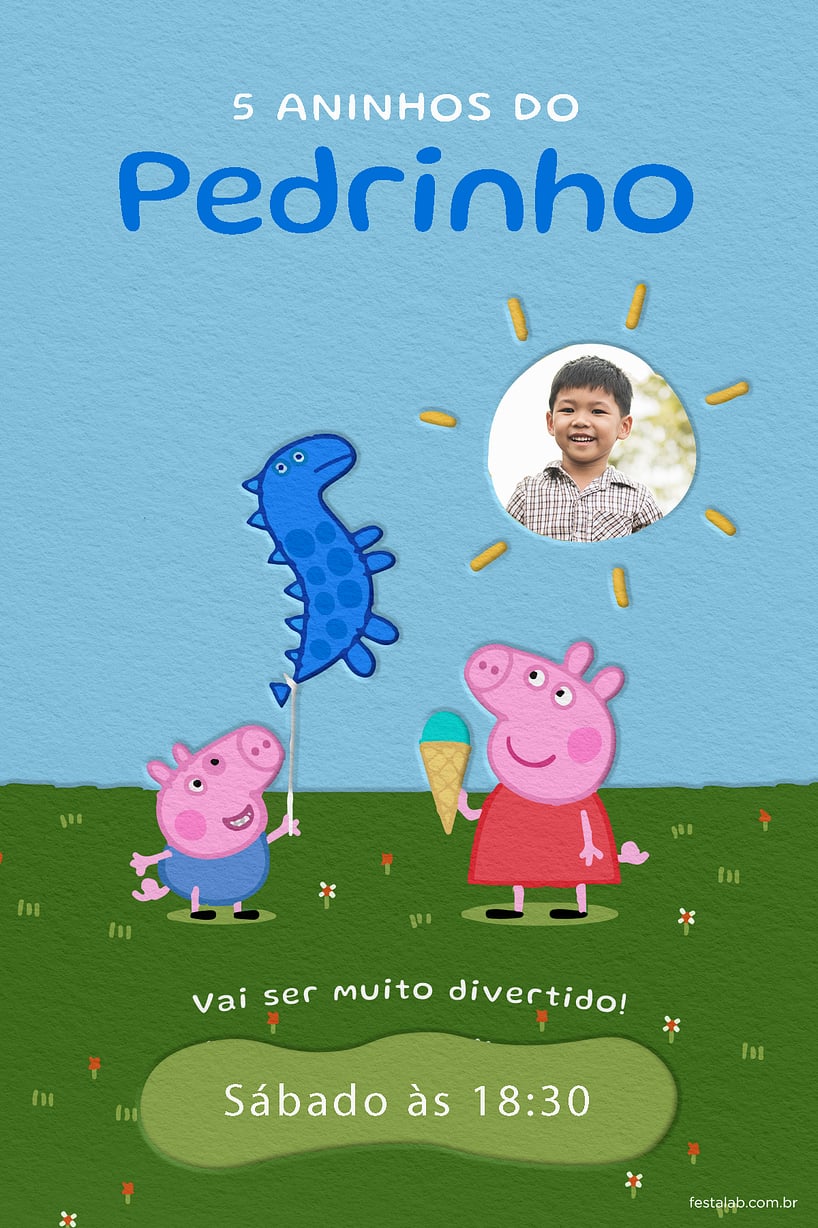 Convite de Aniversario - Peppa pig e George pig azul