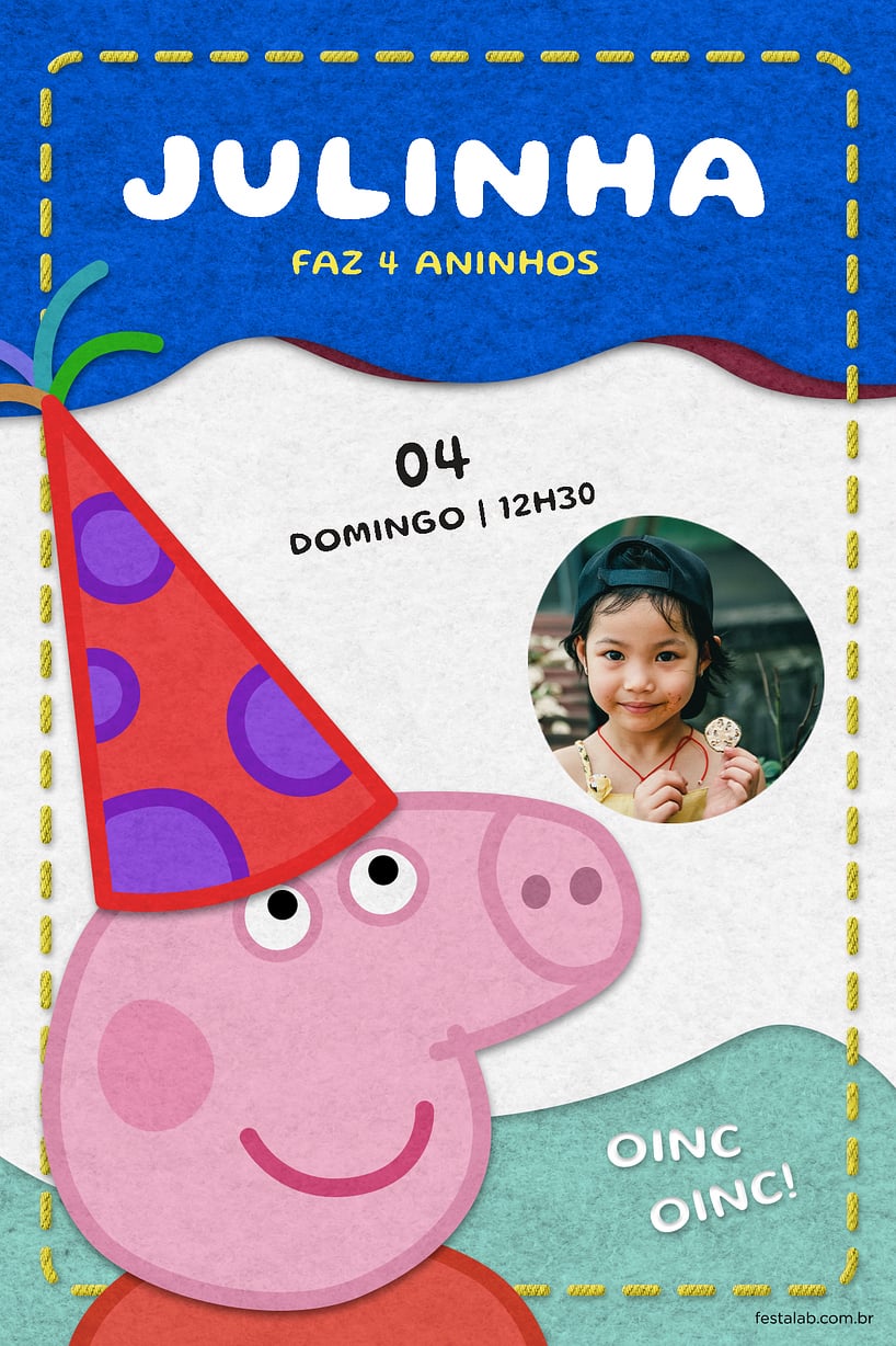 Criar convite de aniversário - Pequena peppa pig azul| FestaLab