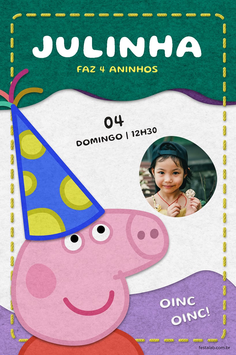 Criar convite de aniversário - Pequena peppa pig verde| FestaLab