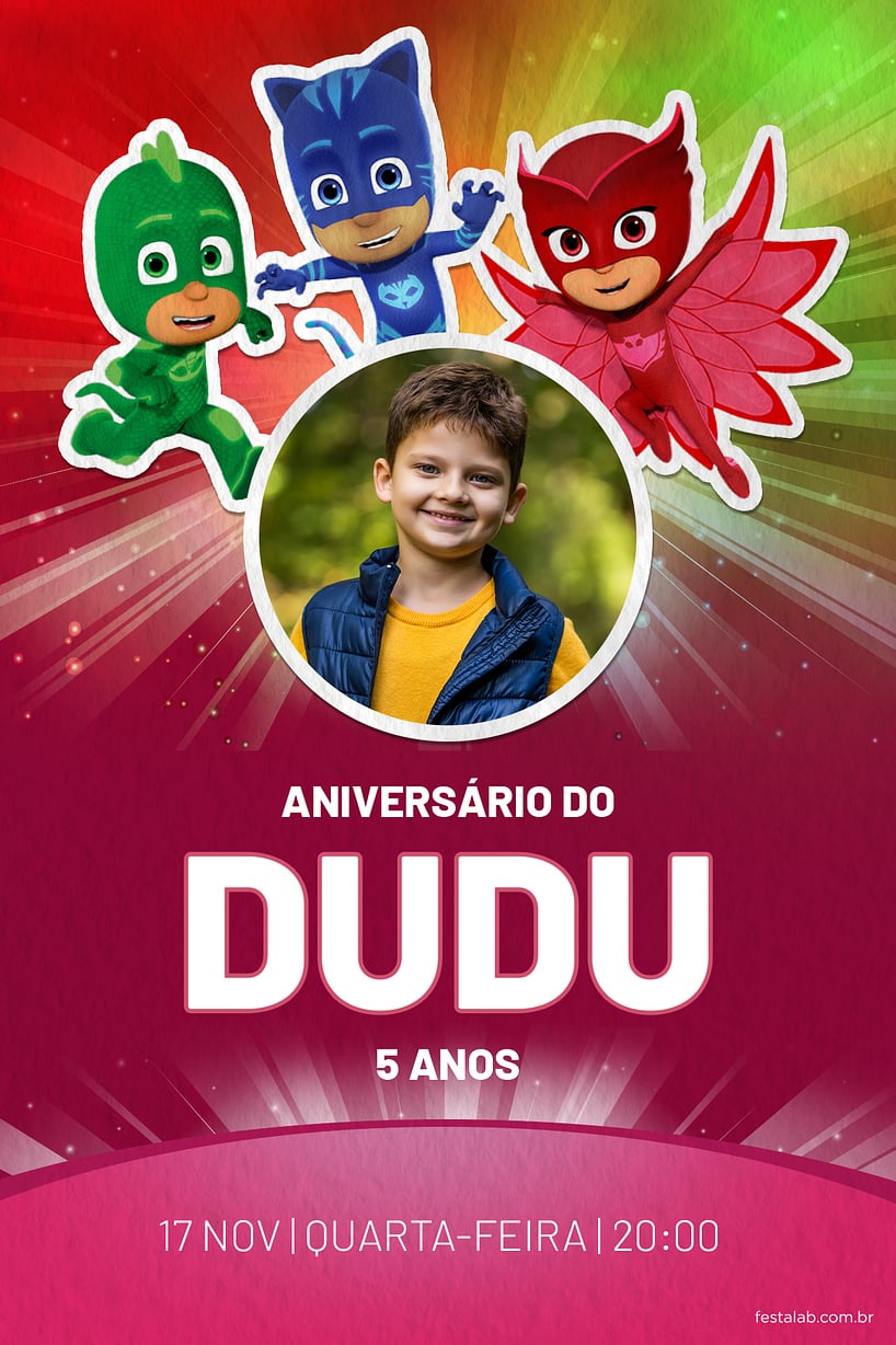 Criar convite de aniversário - PJ Mask - Heróis vermelho| FestaLab