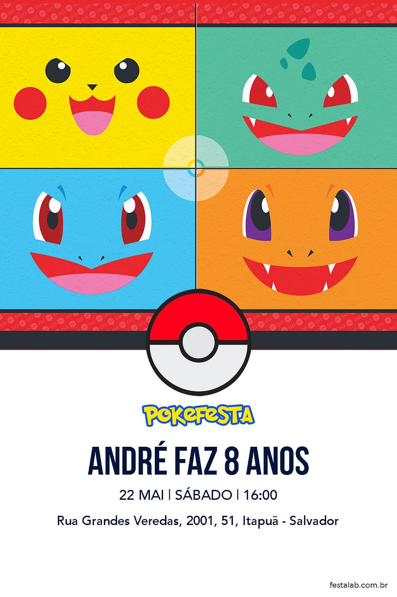 Convite de Aniversario - Pocket Monsters