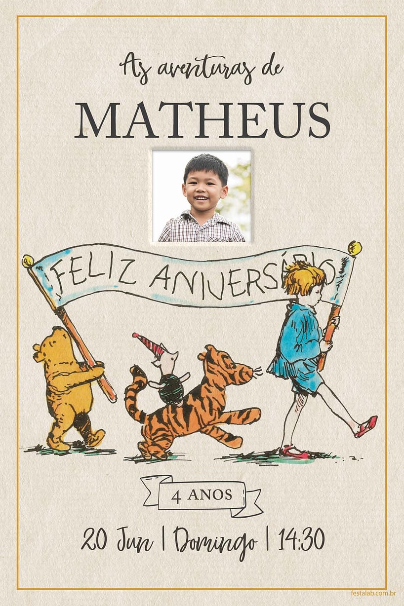 Convite de Aniversario - Pooh classico