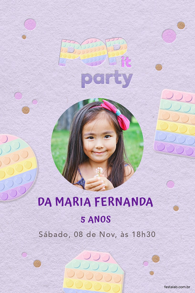 Criar convite de aniversário - Pop it Lilás| FestaLab