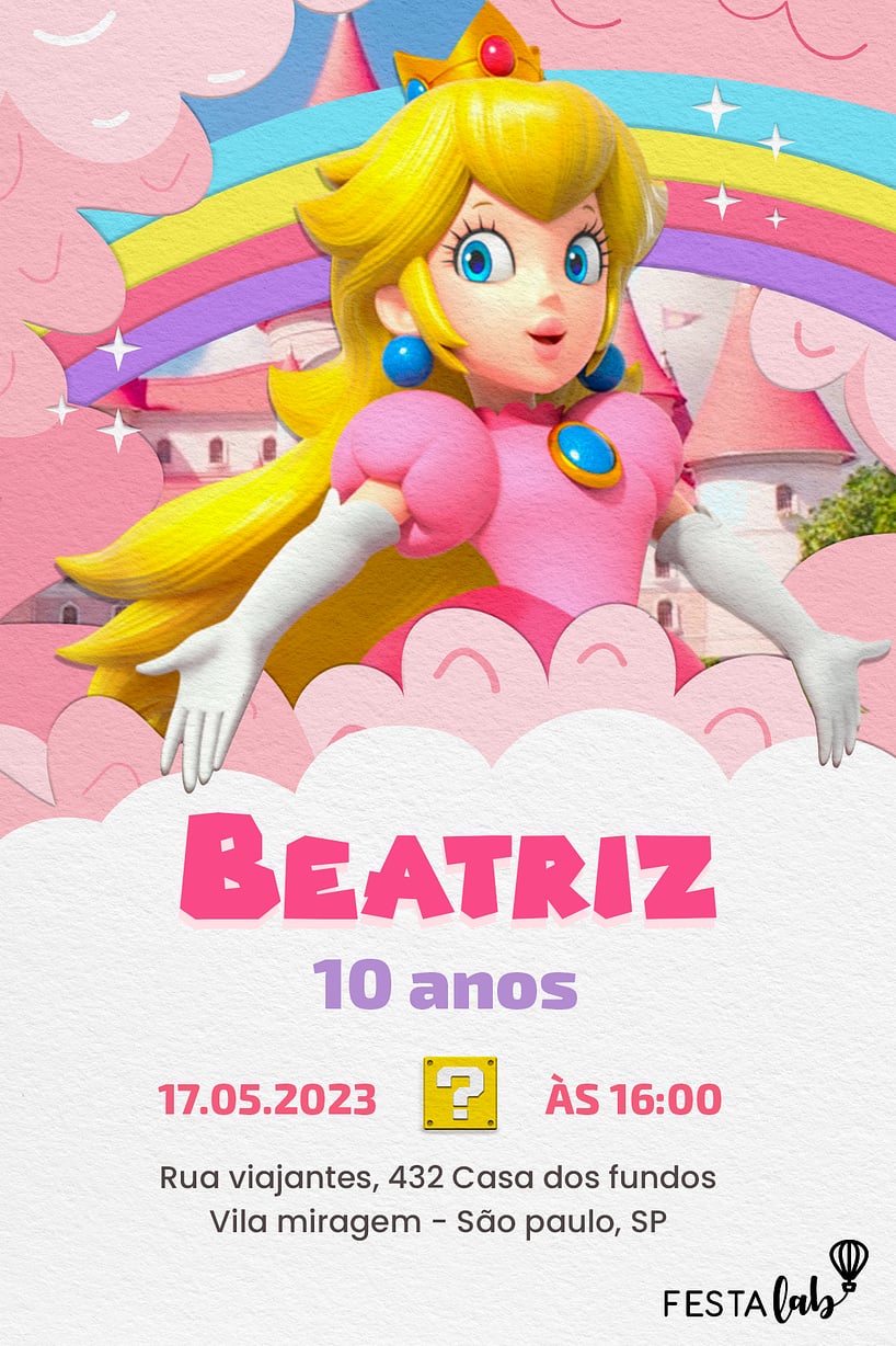 Criar convite de aniversário - Princesa Peach| FestaLab