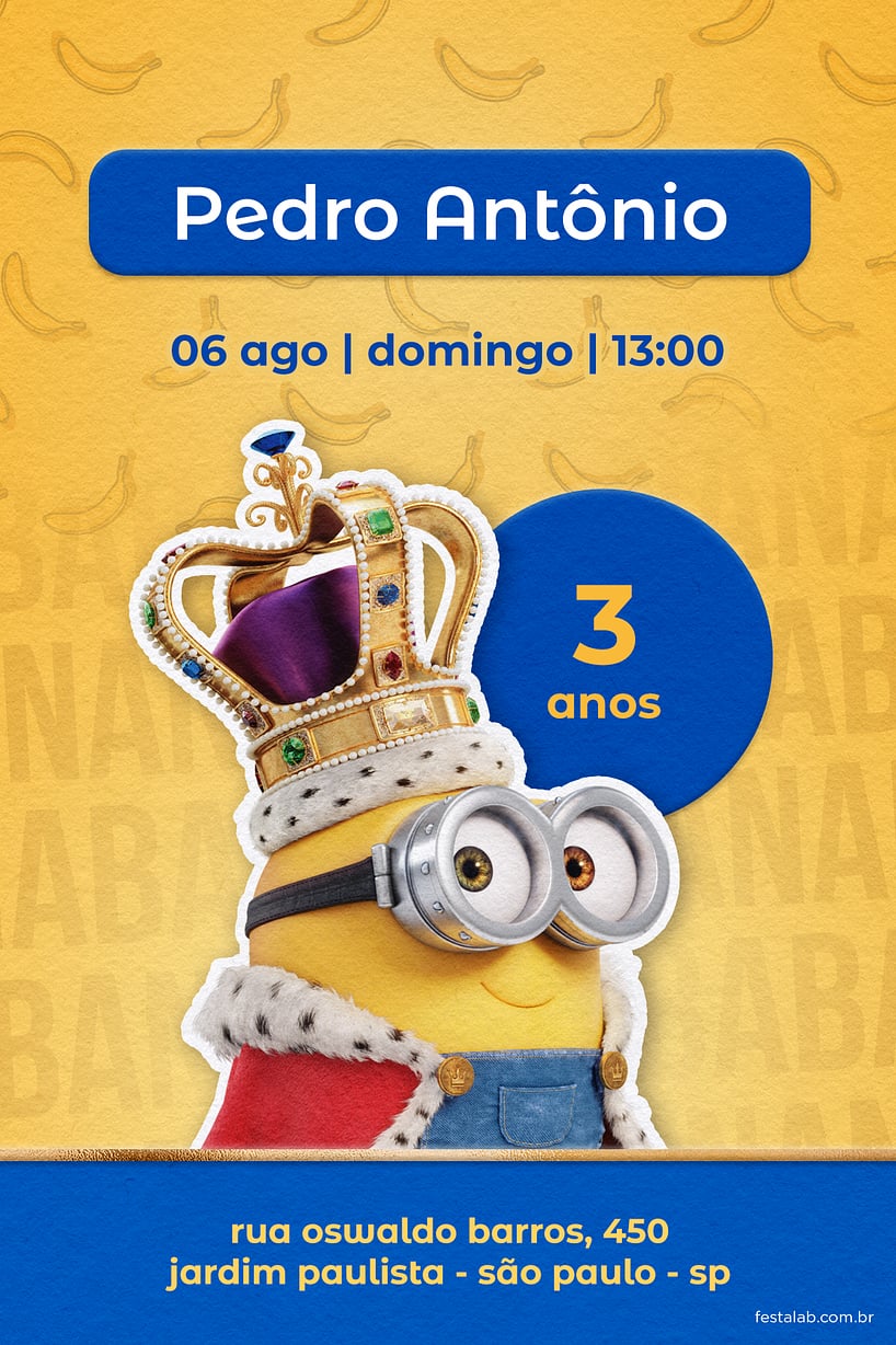 Convite de Aniversario - Rei Minion