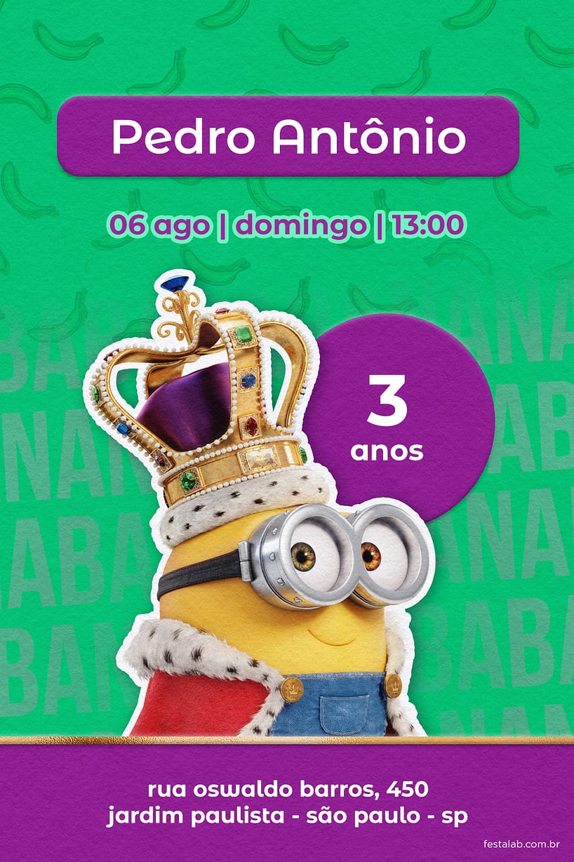 Criar convite de aniversário - Rei minion verde| FestaLab