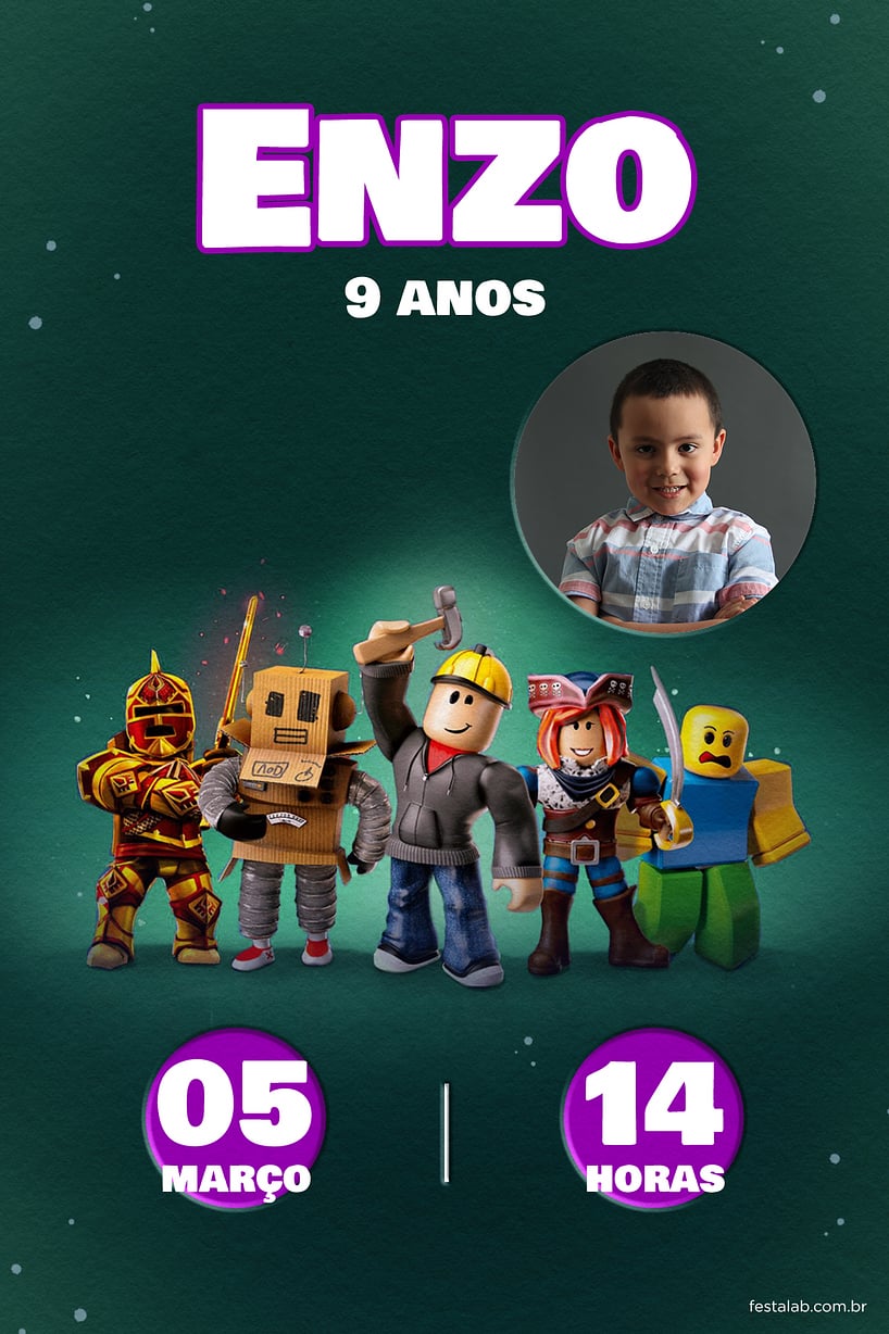 Convite de Aniversario - Roblox Verde