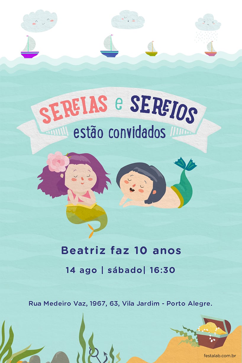 Criar convite de aniversário - Sereias e Sereios| FestaLab