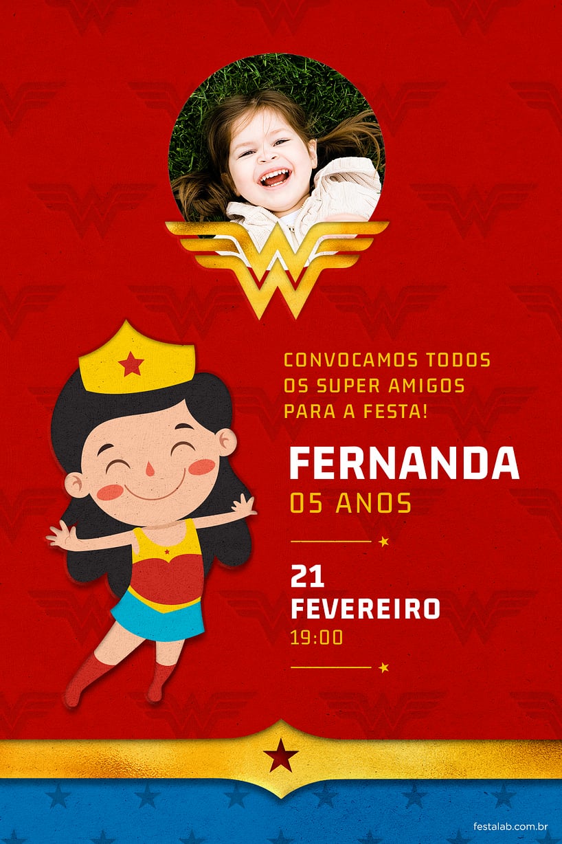 Criar convite de aniversário - Menina Maravilha| FestaLab