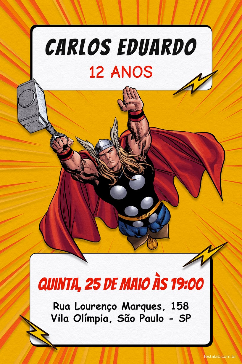 Convite de Aniversario - Thor Amarelo