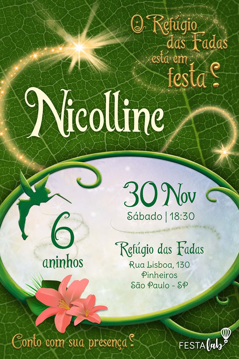 Convite de Aniversario - Tinker Bell