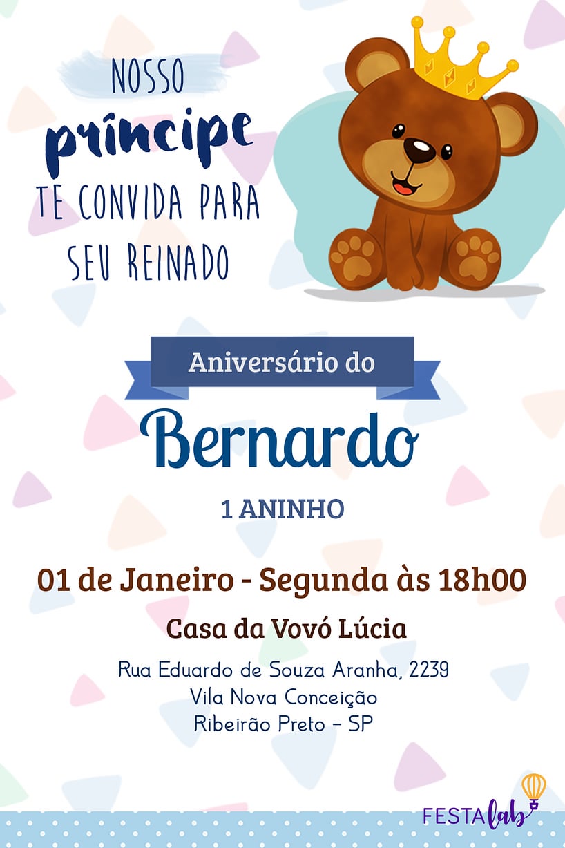 Criar convite de aniversário - Ursinho azul| FestaLab