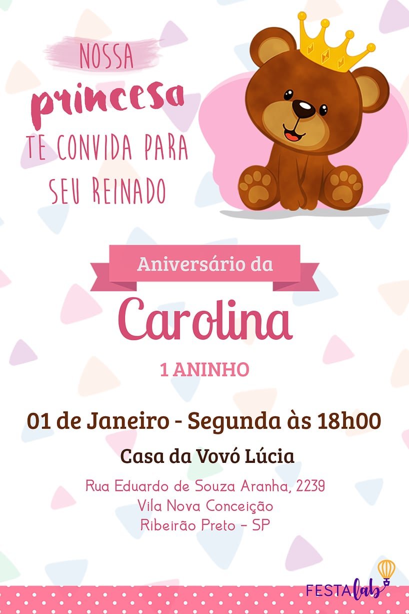 Convite de Aniversario - Ursinho