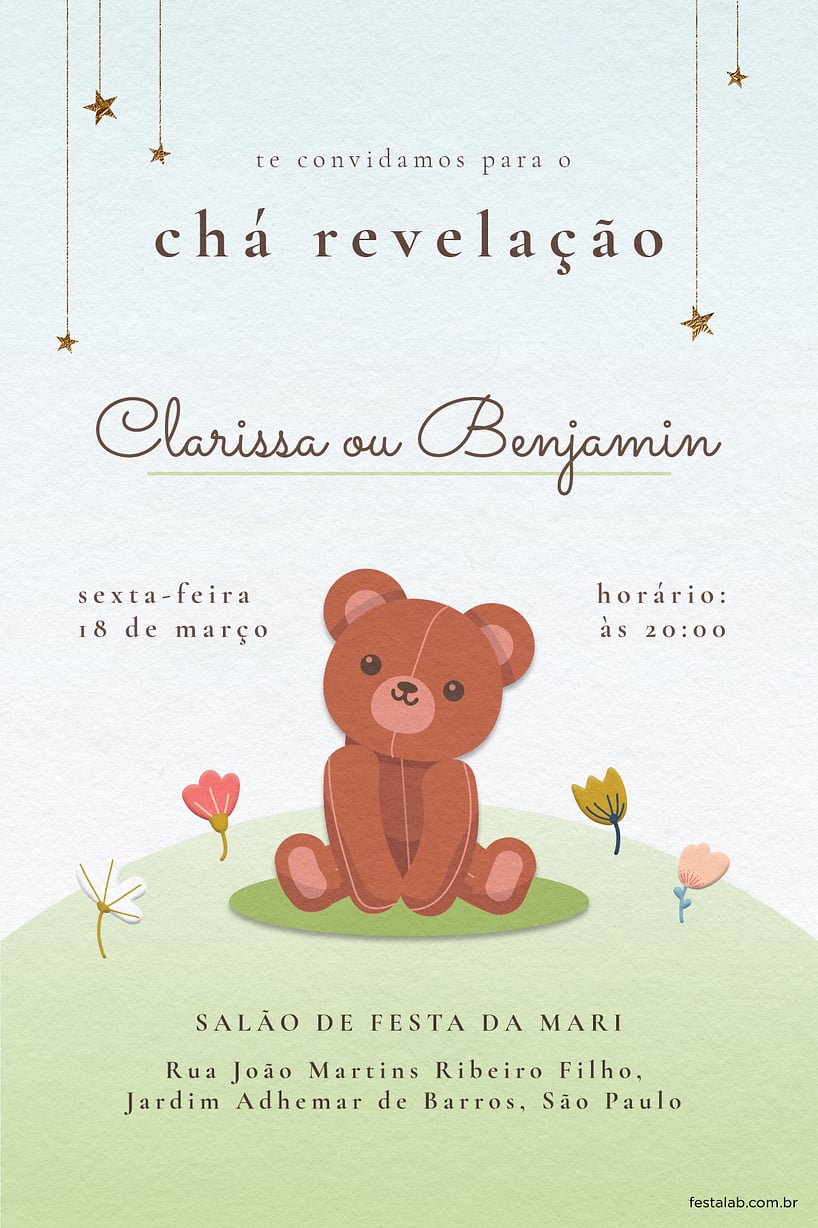 Criar convite de Chá revelação - Urso azul| FestaLab