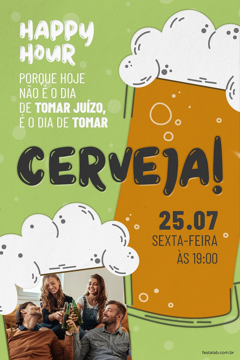 Criar convite de Ocasiões especiais - Bolhas de Cerveja Verde| FestaLab