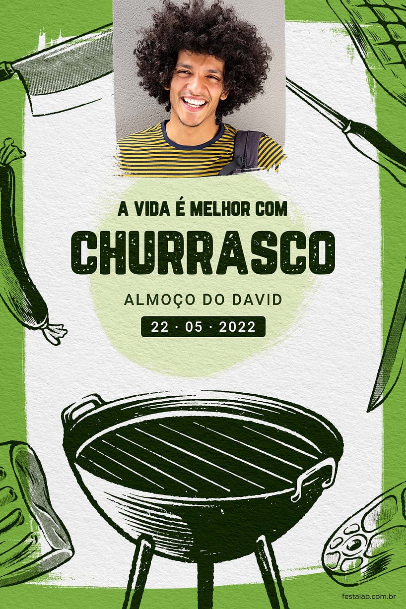 Criar convite de Ocasiões especiais - Churrasco na grelha verde| FestaLab