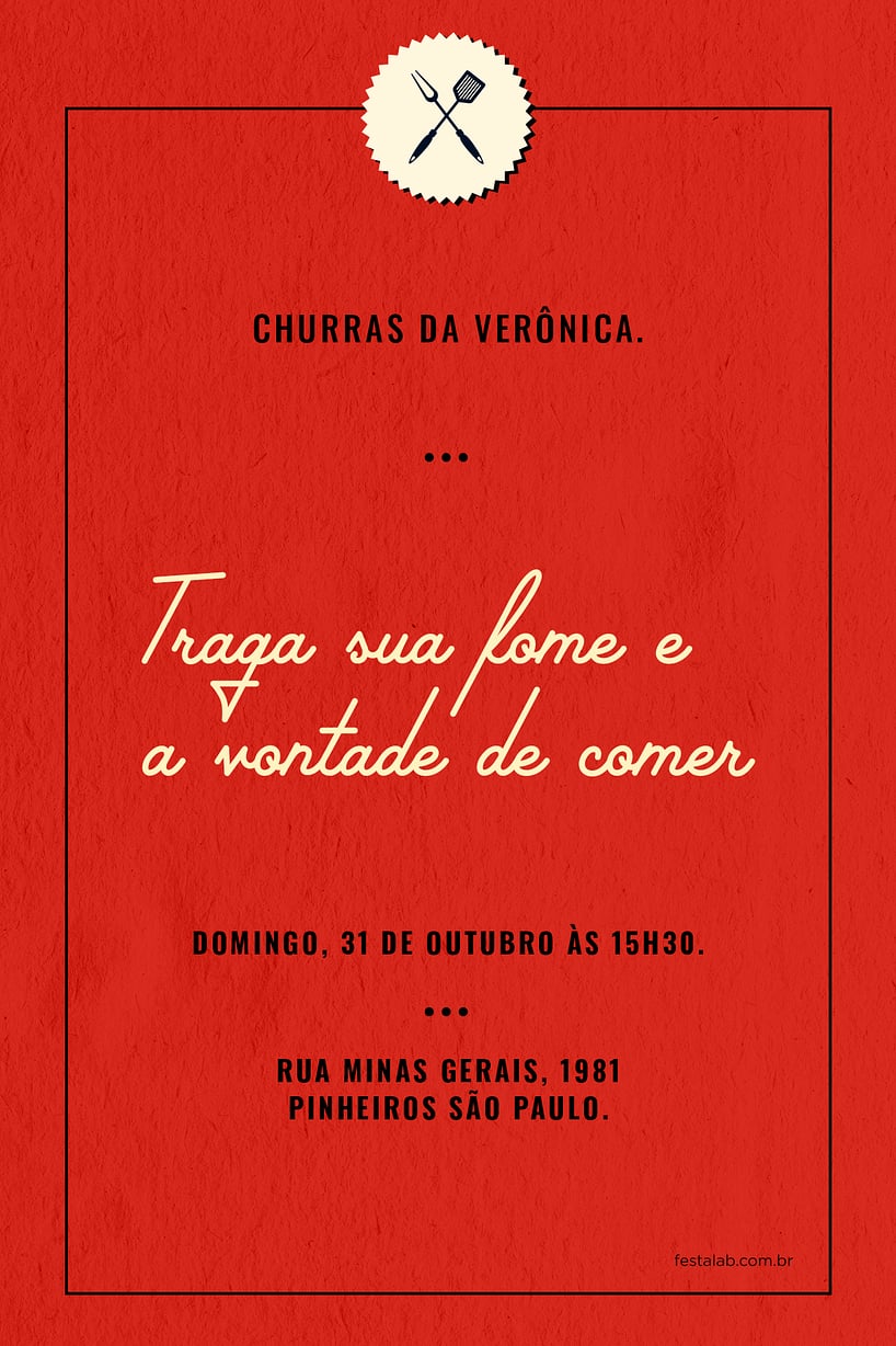 Criar convite de Ocasiões especiais - Churrasco Vermelho| FestaLab