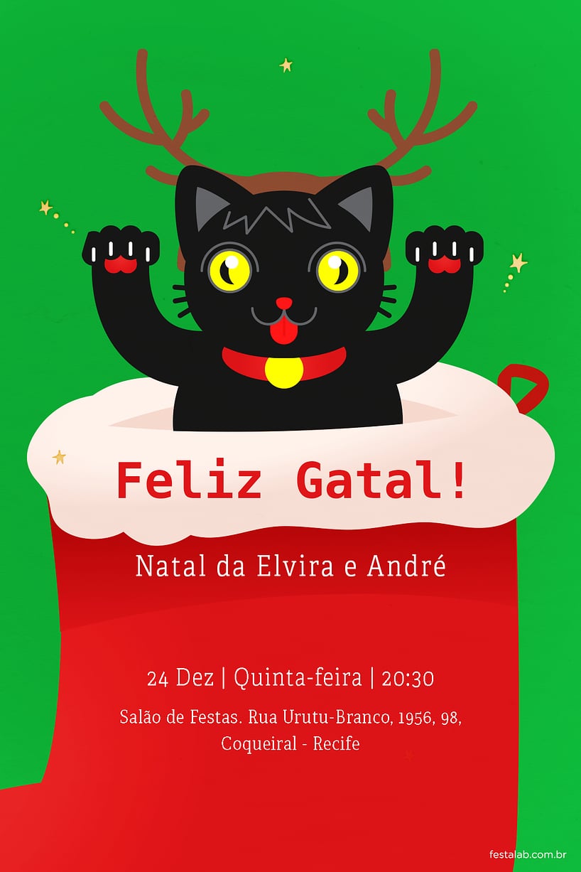 Criar convite de Ocasiões especiais - Feliz Gatal| FestaLab