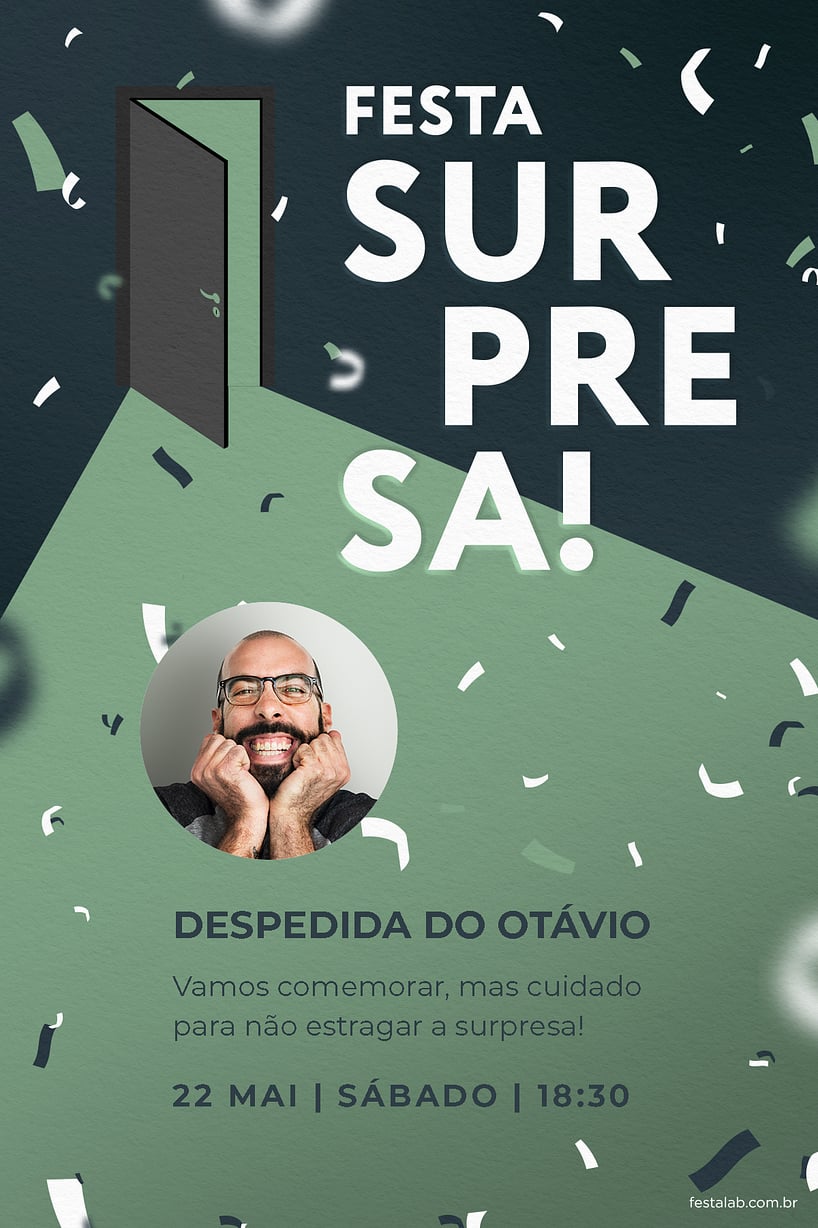 Criar convite de Ocasiões especiais - Festa surpresa verde| FestaLab