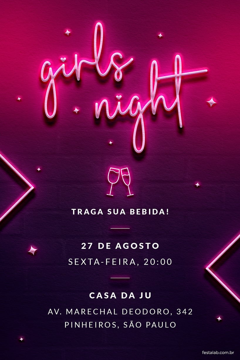 Criar convite de Ocasiões especiais - Girls Night! Rosa| FestaLab