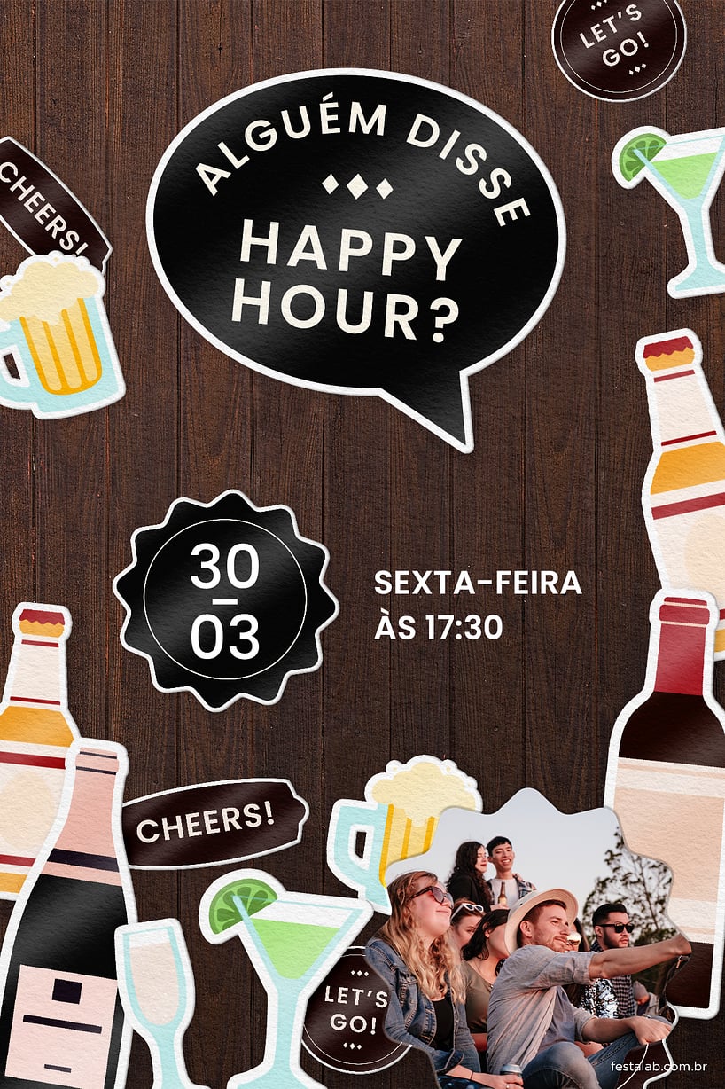 Criar convite de Ocasiões especiais - Happy hour escuro| FestaLab