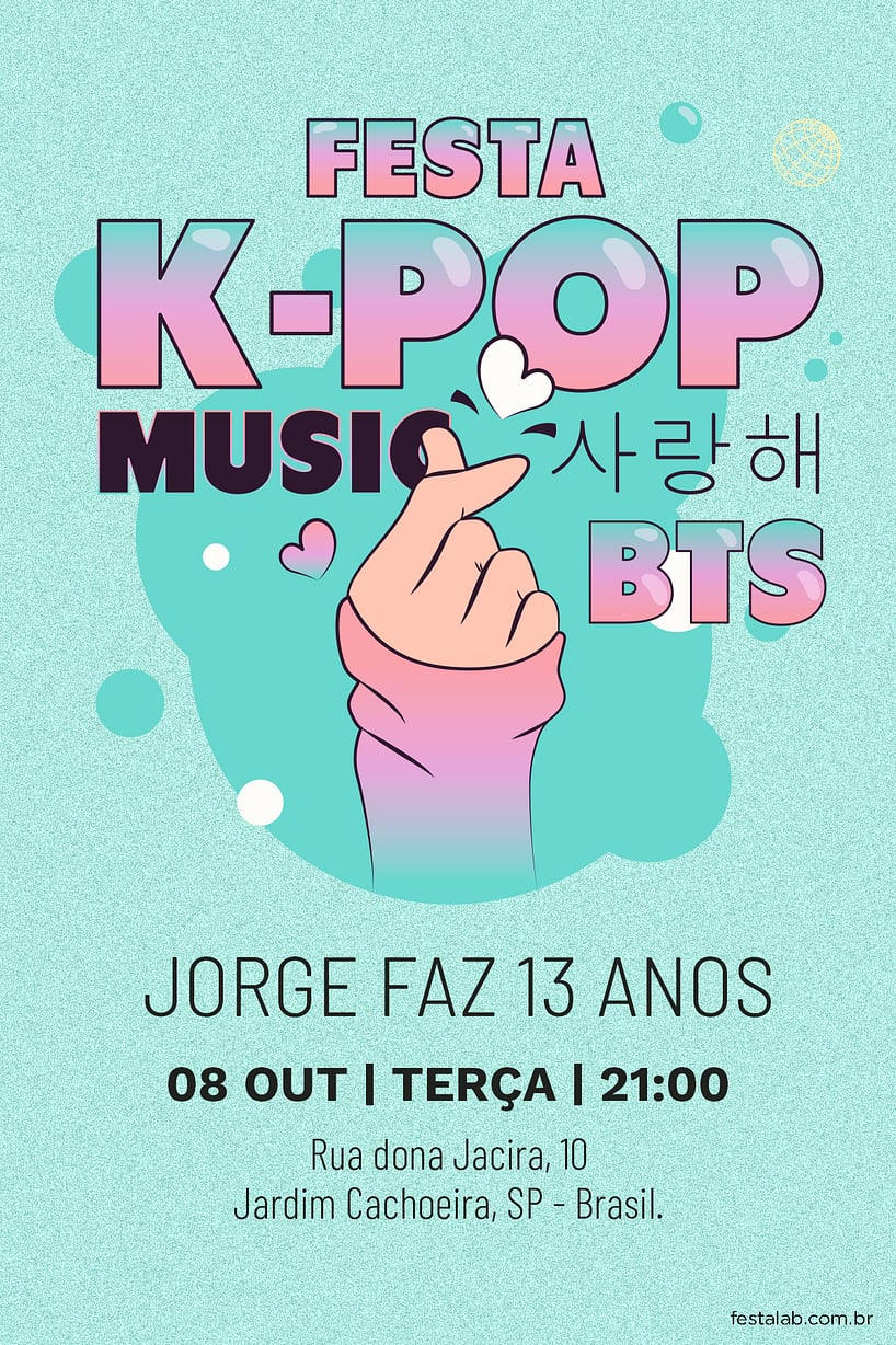 Criar convite de Ocasiões especiais - Kpop| FestaLab