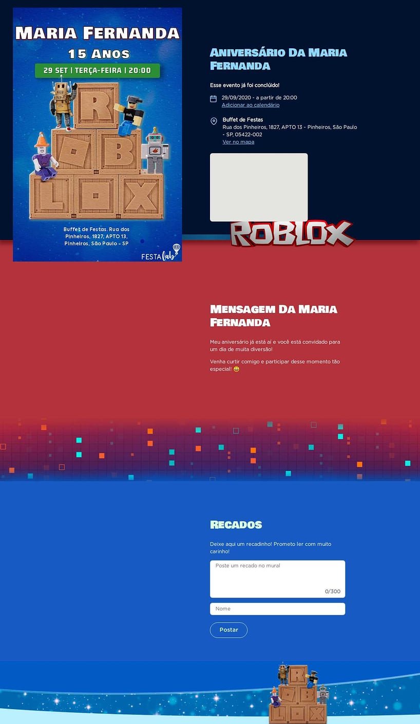 Vibe de Aniversario - Bloco do Roblox Azul